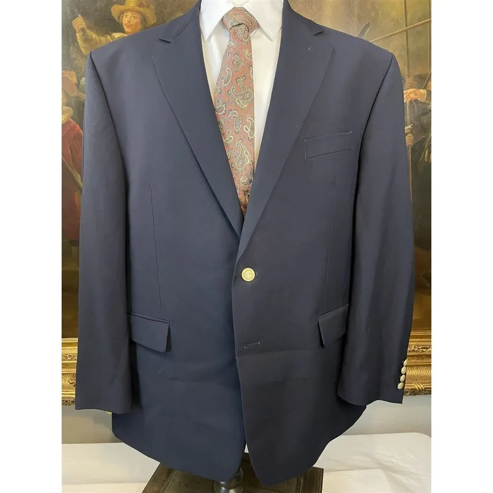 Chaps‎ 48R Gold Button Navy 100% Wool 2Btn Blazer Sport Coat Jacket